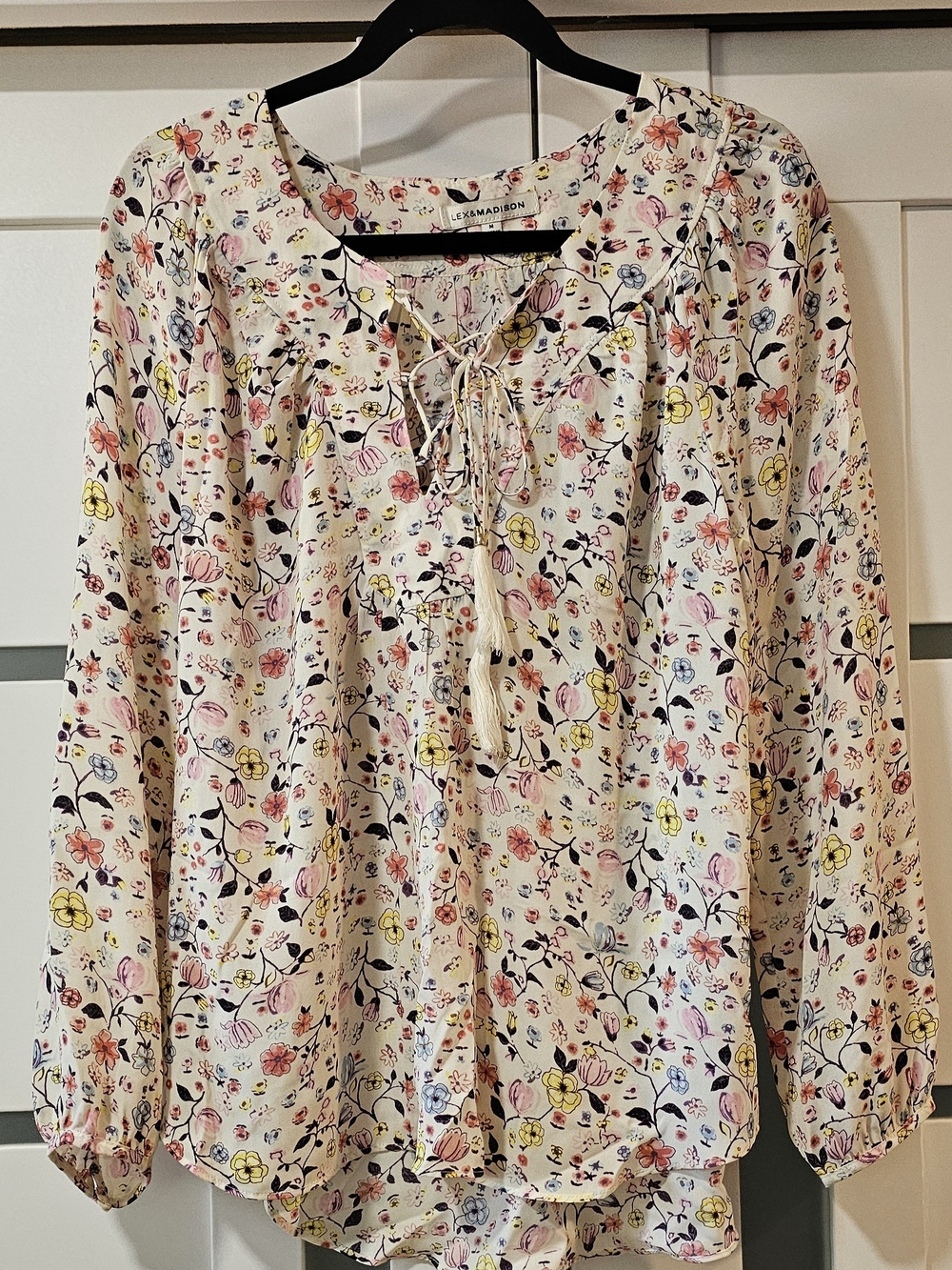 Floral Cream Blouse with Pink, Yellow & Blue Blooms